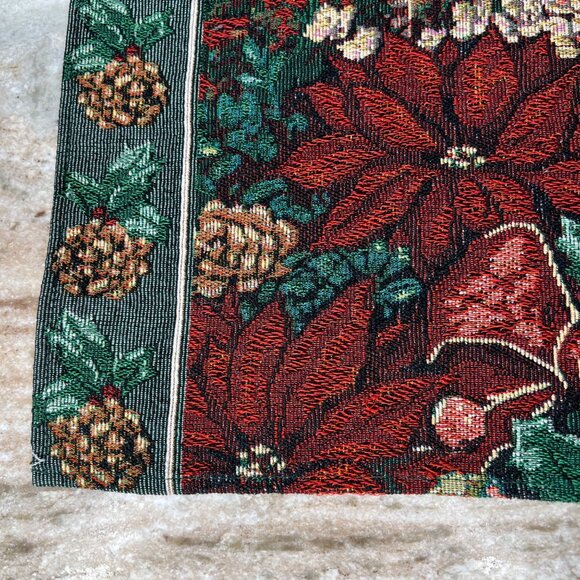Christmas Tapestry Placemats Set Of 6 With Poinsettia Pinecones & Candle Design - Picture 6 of 10